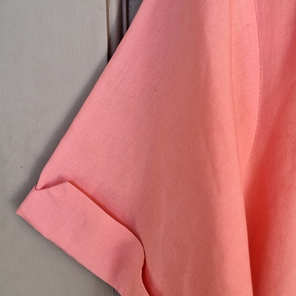 Basic Editions Plus Sz22W Melon Pink Short Sleeves Collar Button Down Cotton - Picture 4 of 10